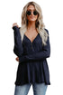 Sexy Women's V Neck Buttoned Blue Tunic